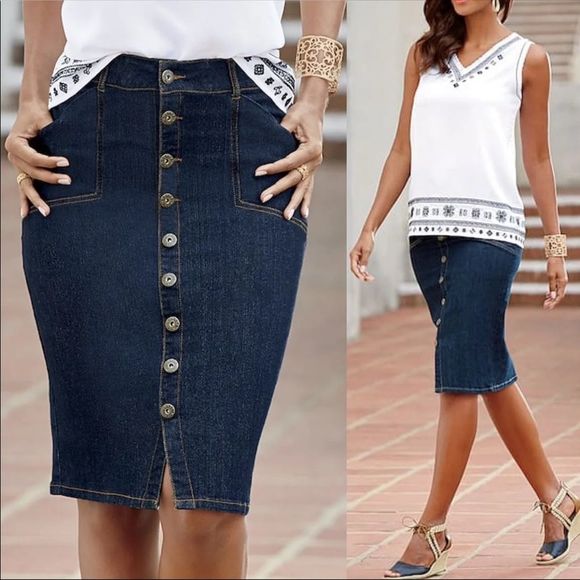Monroe & Main Dresses & Skirts - Monroe & Main So Chic Stretch Denim Button Down Skirt.